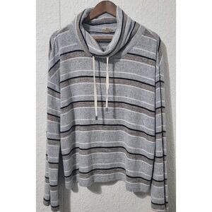 BKE Mock Neck Sweater, Womens, Striped, Large